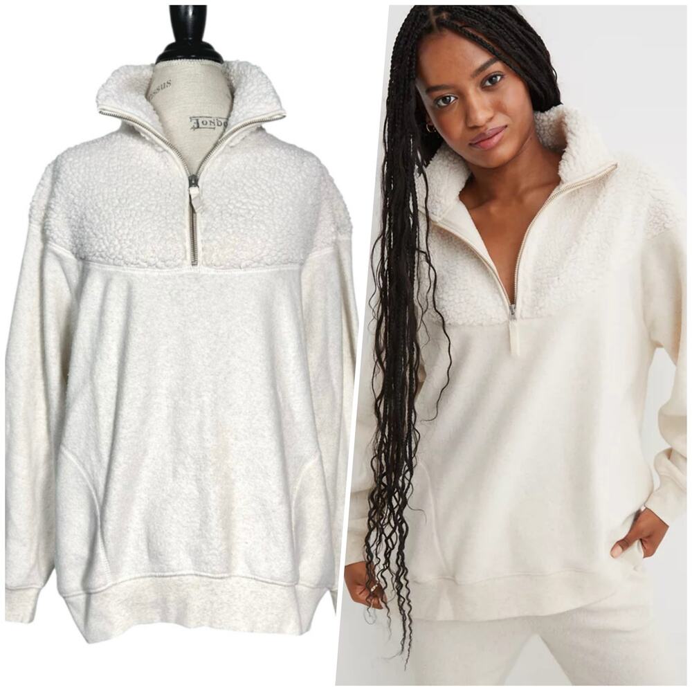 Aerie | Women | Hometown Holiday Oversized Sherpa Quarter Zip Sweatshirt | Small